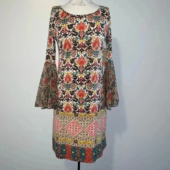 Tacera Dresses & Skirts - Tacera Floral Dress With Sheer Sleeve Detail​​